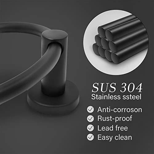Black Round Towel Ring | Matte Black Stainless Steel Wall-Mounted Hand Towel Holder