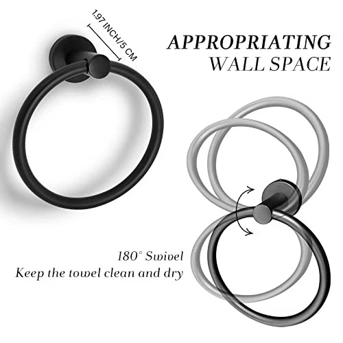 Black Round Towel Ring | Matte Black Stainless Steel Wall-Mounted Hand Towel Holder