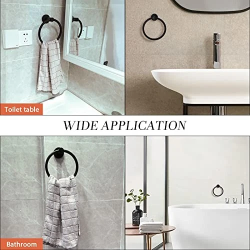 Black Round Towel Ring | Matte Black Stainless Steel Wall-Mounted Hand Towel Holder