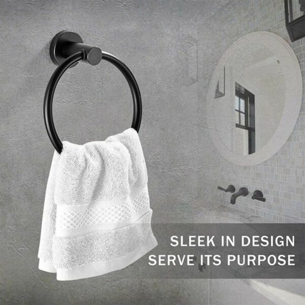 Black Round Towel Ring | Matte Black Stainless Steel Wall-Mounted Hand Towel Holder