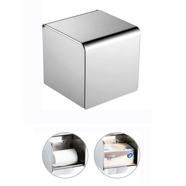 Dual Use Tissue Or Serviette Holder | Mirror Finish Stainless Steel Square Enclosed Dispenser