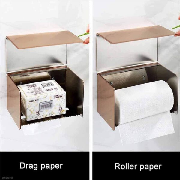 Dual Use Tissue Or Serviette Holder | Mirror Finish Stainless Steel Square Enclosed Dispenser