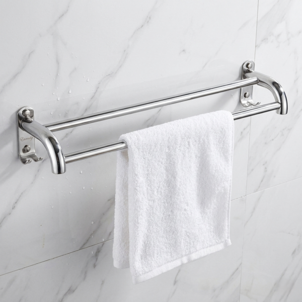 N060 ( 8832 – Double Hook Plate , Double Towel Bar – 60cm ) 2 Double Towel Bar with Integrated Hook Plates | 60cm Stainless Steel Dual-Rail Organizer