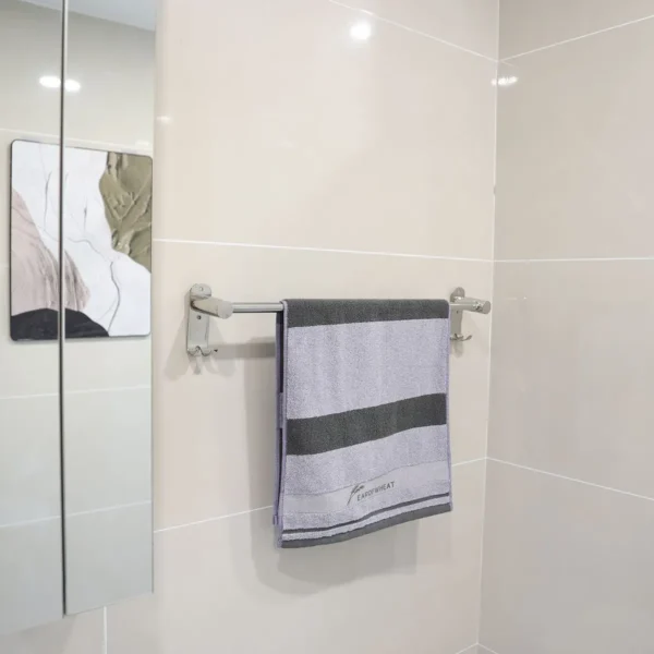 Single Towel Bar with Double Hook Plates | 60cm Stainless Steel Multi-Function Rail