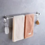 Single Towel Bar with Double Hook Plates | 60cm Stainless Steel Multi-Function Rail