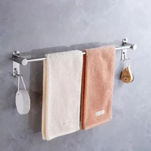 N061 ( 8801 – Double Hook Plate , Single Towel Bar – 60cm ) 4 Single Towel Bar with Double Hook Plates | 60cm Stainless Steel Multi-Function Rail