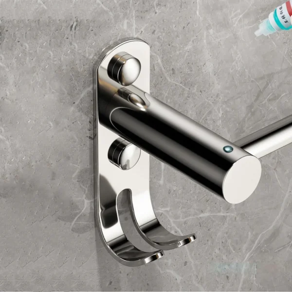 Single Towel Bar with Double Hook Plates | 60cm Stainless Steel Multi-Function Rail
