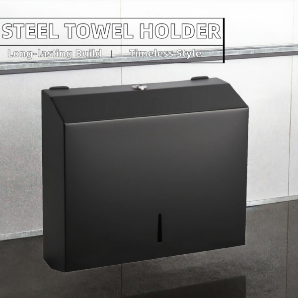 N068B – Jumbo Stainless Steel Serviette Dispenser – Black 15 Jumbo Serviette Dispenser | Matte Black SUS304 Stainless Steel Wall-Mounted Paper Towel Holder