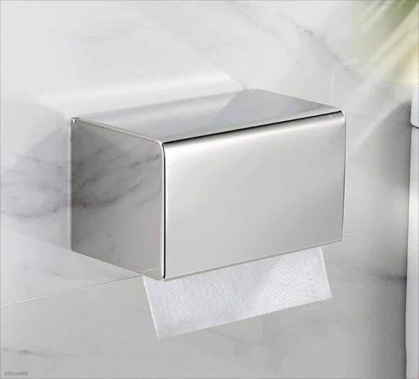 Dual Use Tissue & Serviette Holder | Mirror Finish Stainless Steel Rectangular Enclosed Dispenser