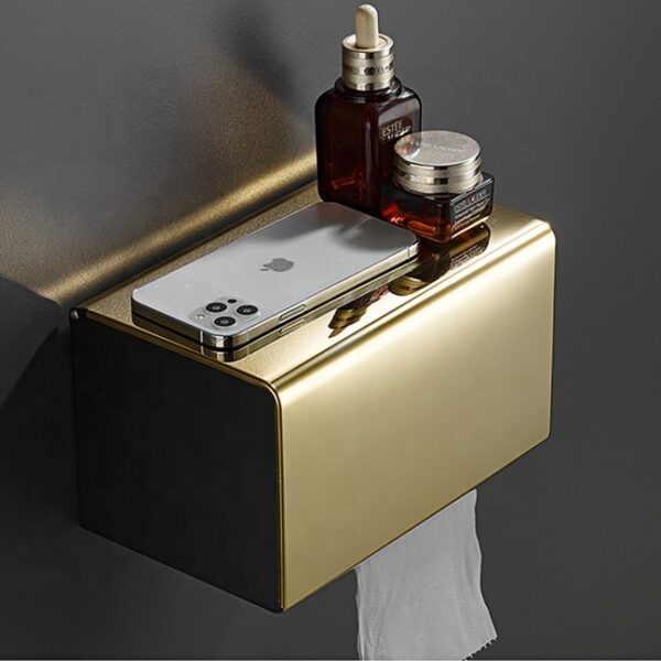 Dual Use Tissue & Serviette Holder | Gold Finish Stainless Steel Enclosed Dispenser