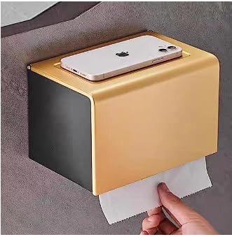 Dual Use Tissue & Serviette Holder | Gold Finish Stainless Steel Enclosed Dispenser