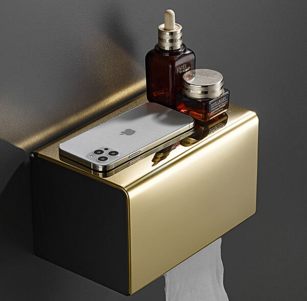 Dual Use Tissue & Serviette Holder | Gold Finish Stainless Steel Enclosed Dispenser