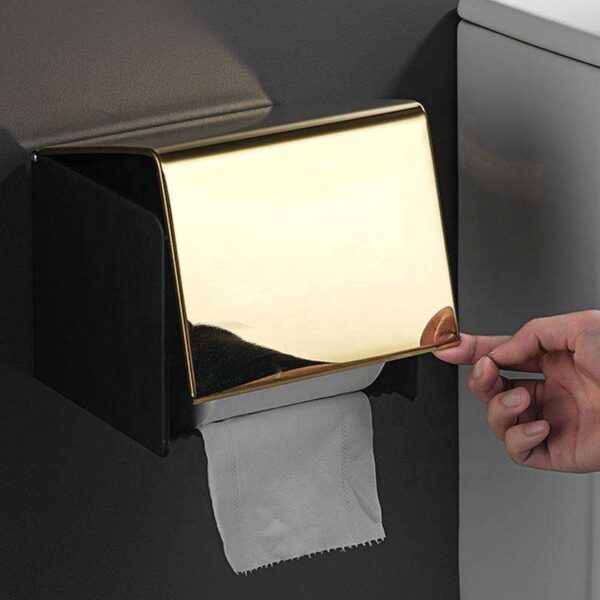 Dual Use Tissue & Serviette Holder | Gold Finish Stainless Steel Enclosed Dispenser