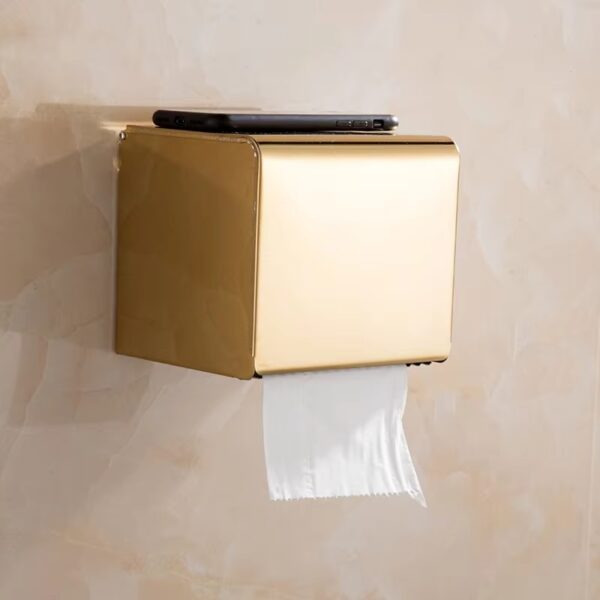 Dual Use Tissue & Serviette Holder | Gold Finish Stainless Steel Enclosed Dispenser