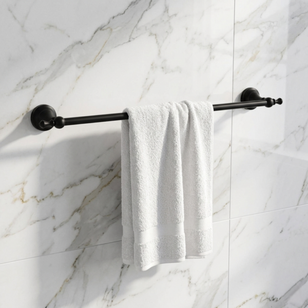 High Density Single Towel Bar | 60cm Matte Black Traditional Bathroom Rail