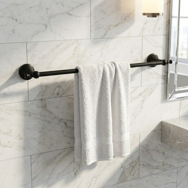 High Density Single Towel Bar | 60cm Matte Black Traditional Bathroom Rail