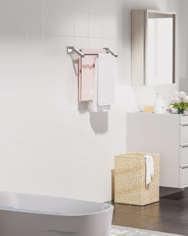 Double Towel Bar | 60cm SS304 Square Tube Dual-Rail with Curved Brackets