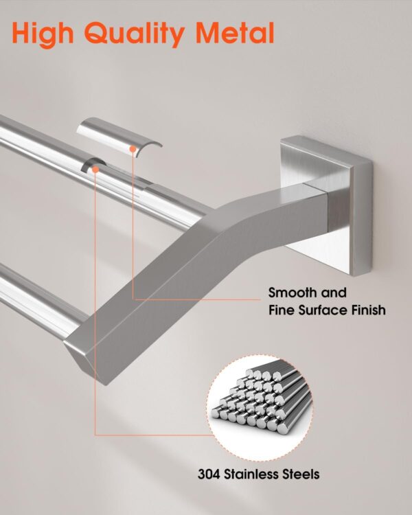 Double Towel Bar | 60cm SS304 Square Tube Dual-Rail with Curved Brackets