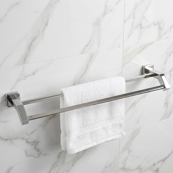 Double Towel Bar | 60cm SS304 Square Tube Dual-Rail with Curved Brackets