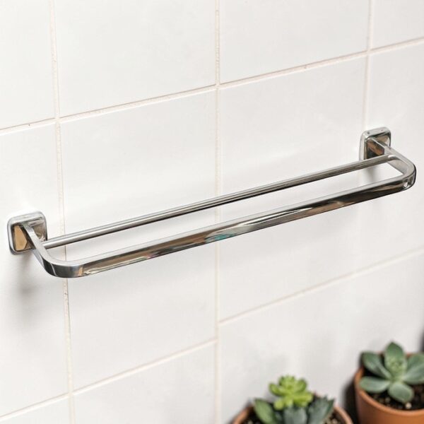 Double Towel Bar | 60cm Stainless Steel Dual-Rail Rack with Square Base