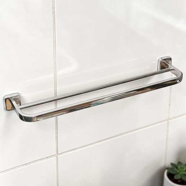 Double Towel Bar | 60cm Stainless Steel Dual-Rail Rack with Square Base