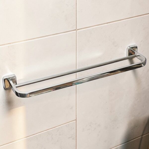 Double Towel Bar | 60cm Stainless Steel Dual-Rail Rack with Square Base