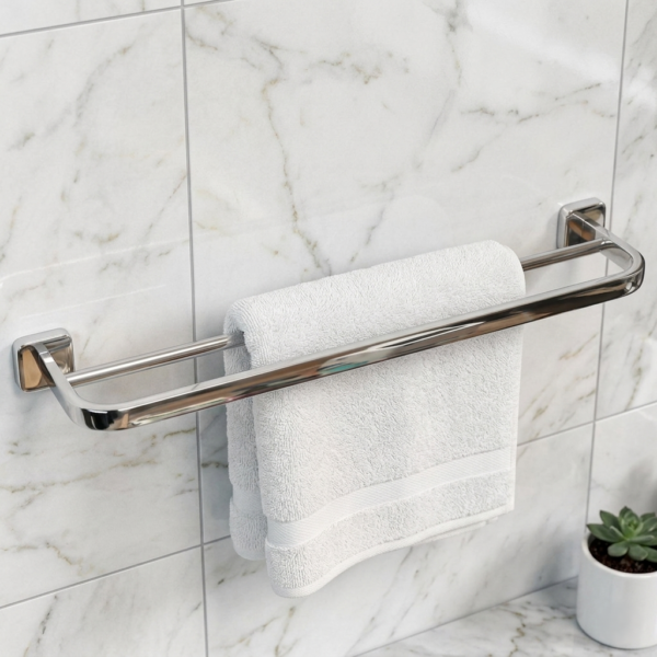 Double Towel Bar | 60cm Stainless Steel Dual-Rail Rack with Square Base