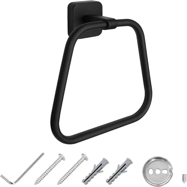 N144B TOWEL RING SQUARE -BLACK 10 Square Towel Ring | Matte Black Trapezoidal Hand Towel Holder with Geometric Base