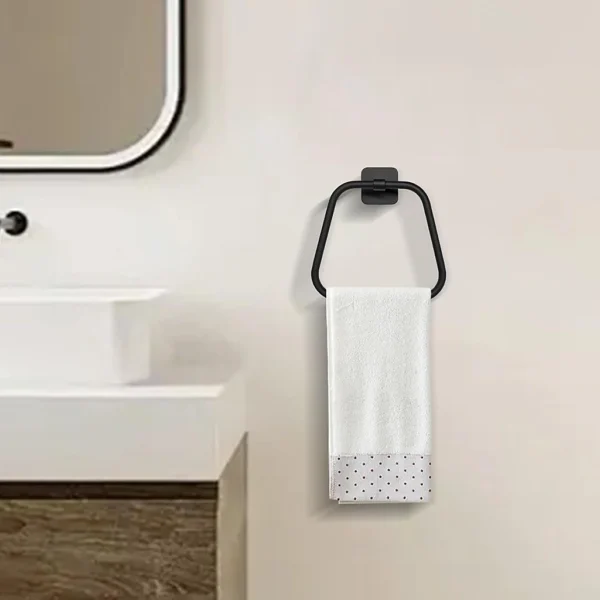 N144B TOWEL RING SQUARE -BLACK 11 Square Towel Ring | Matte Black Trapezoidal Hand Towel Holder with Geometric Base