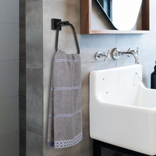 N144B TOWEL RING SQUARE -BLACK 15 Square Towel Ring | Matte Black Trapezoidal Hand Towel Holder with Geometric Base