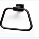 Square Towel Ring | Matte Black Trapezoidal Hand Towel Holder with Geometric Base