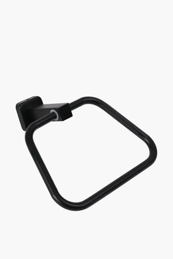 N144B TOWEL RING SQUARE -BLACK 3 Square Towel Ring | Matte Black Trapezoidal Hand Towel Holder with Geometric Base