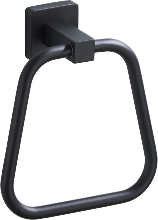 N144B TOWEL RING SQUARE -BLACK 5 Square Towel Ring | Matte Black Trapezoidal Hand Towel Holder with Geometric Base
