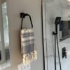 N144B TOWEL RING SQUARE -BLACK 6 Square Towel Ring | Matte Black Trapezoidal Hand Towel Holder with Geometric Base