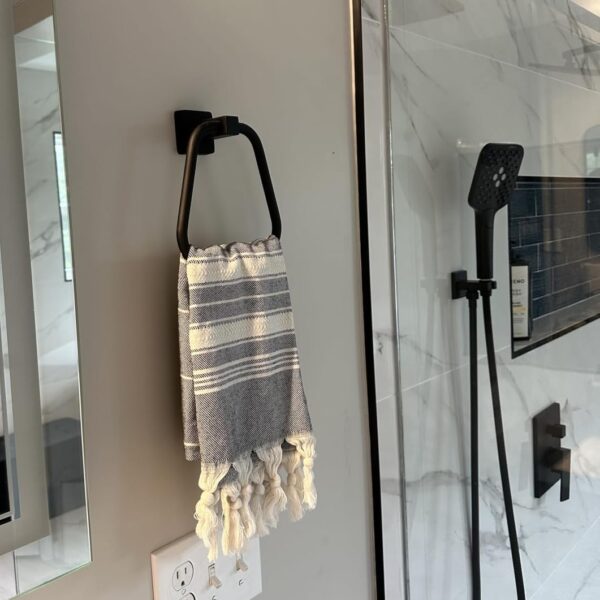 N144B TOWEL RING SQUARE -BLACK 6 Square Towel Ring | Matte Black Trapezoidal Hand Towel Holder with Geometric Base