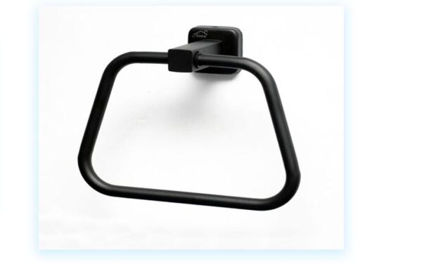N144B TOWEL RING SQUARE -BLACK Square Towel Ring | Matte Black Trapezoidal Hand Towel Holder with Geometric Base