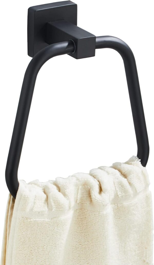 N144B TOWEL RING SQUARE -BLACK 7 Square Towel Ring | Matte Black Trapezoidal Hand Towel Holder with Geometric Base
