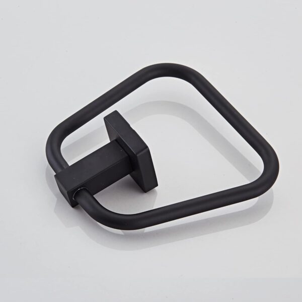 N144B TOWEL RING SQUARE -BLACK 8 Square Towel Ring | Matte Black Trapezoidal Hand Towel Holder with Geometric Base