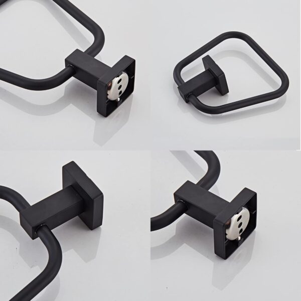 N144B TOWEL RING SQUARE -BLACK 9 Square Towel Ring | Matte Black Trapezoidal Hand Towel Holder with Geometric Base