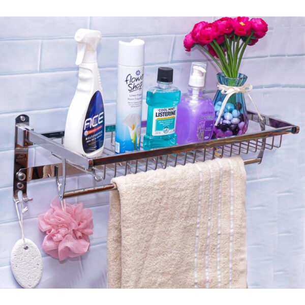 Foldable Towel Wire Rack | 60cm Stainless Steel Multipurpose Shelf with Hooks