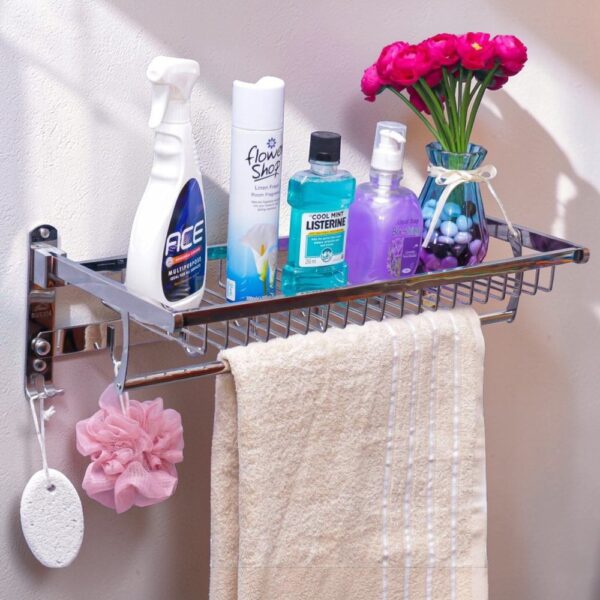 Foldable Towel Wire Rack | 60cm Stainless Steel Multipurpose Shelf with Hooks