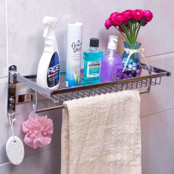 Foldable Towel Wire Rack | 60cm Stainless Steel Multipurpose Shelf with Hooks