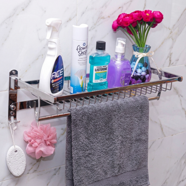 Foldable Towel Wire Rack | 60cm Stainless Steel Multipurpose Shelf with Hooks