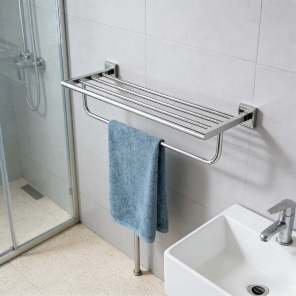 Towel Rack | 60cm Stainless Steel Tiered Shelf and Hanging Rail (K3863) SS304