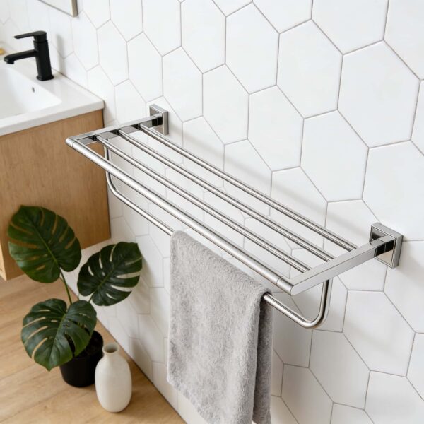 Towel Rack | 60cm Stainless Steel Tiered Shelf and Hanging Rail (K3863) SS304