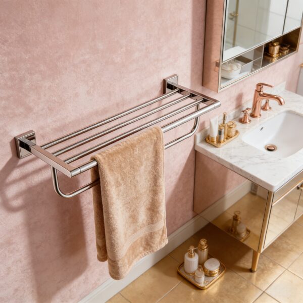 Towel Rack | 60cm Stainless Steel Tiered Shelf and Hanging Rail (K3863) SS304