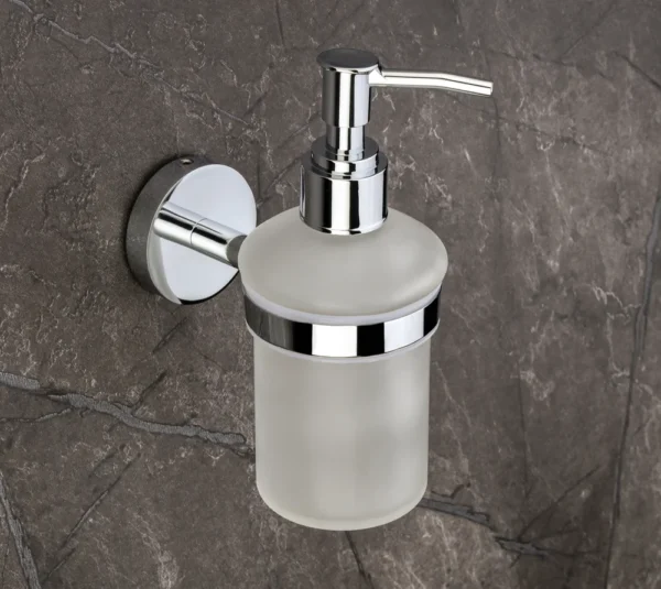 N171 ( Glass Soap Dispenser 500ml ) 2 Glass Soap Dispenser | 500ml Wall-Mounted SS304 & Frosted Glass Pump