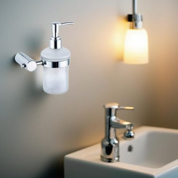 N171 ( Glass Soap Dispenser 500ml ) 7 Glass Soap Dispenser | 500ml Wall-Mounted SS304 & Frosted Glass Pump