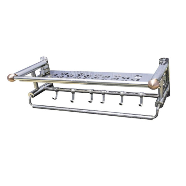 N193 ( Flower Shelf with Towel Bar and Antique Copper Ends – 60cm ) Flower Shelf with Towel Bar | 60cm Stainless Steel Rack with Antique Copper Accents