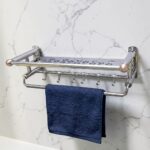 Flower Shelf with Towel Bar | 60cm Stainless Steel Rack with Antique Copper Accents